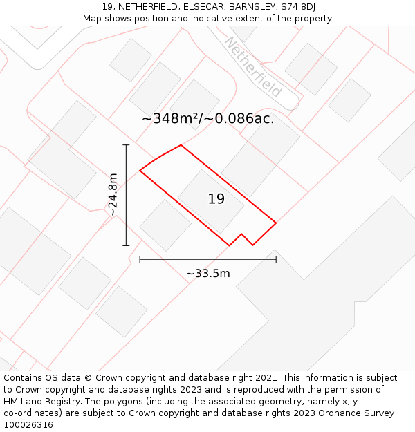 19, NETHERFIELD, ELSECAR, BARNSLEY, S74 8DJ: Plot and title map