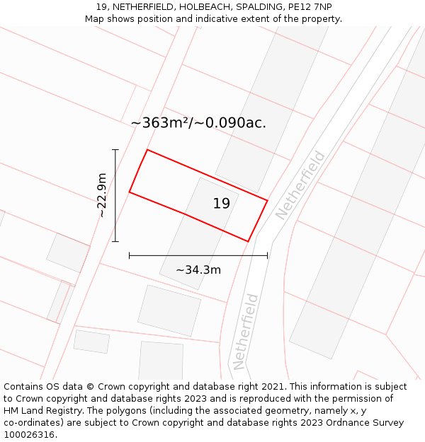 19, NETHERFIELD, HOLBEACH, SPALDING, PE12 7NP: Plot and title map