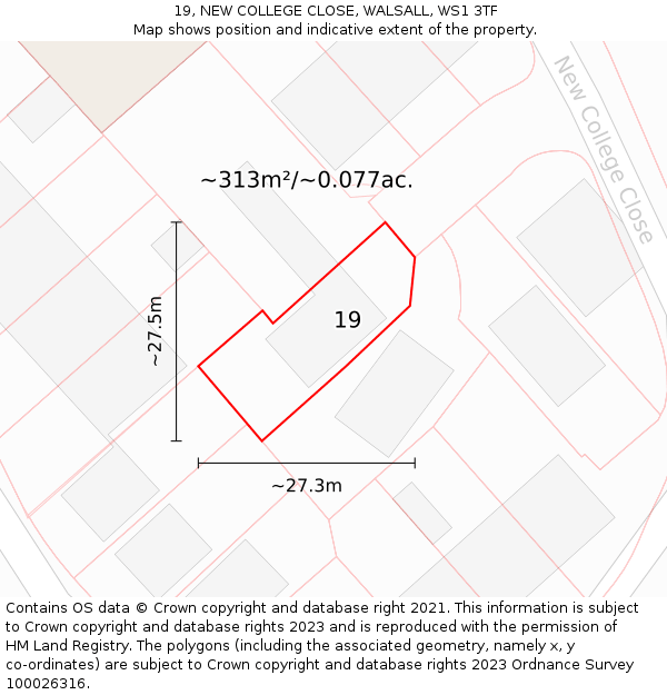 19, NEW COLLEGE CLOSE, WALSALL, WS1 3TF: Plot and title map