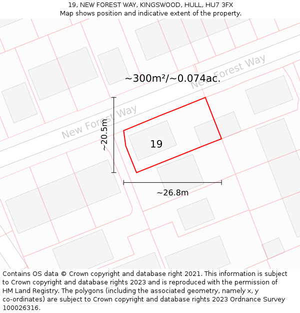 19, NEW FOREST WAY, KINGSWOOD, HULL, HU7 3FX: Plot and title map