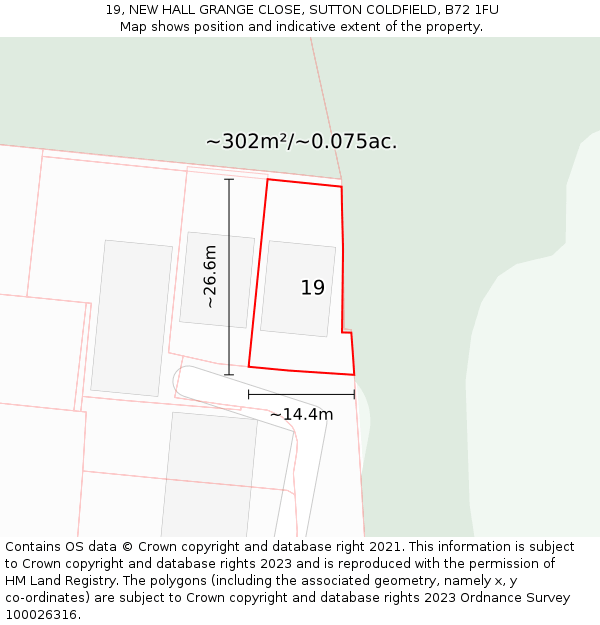 19, NEW HALL GRANGE CLOSE, SUTTON COLDFIELD, B72 1FU: Plot and title map