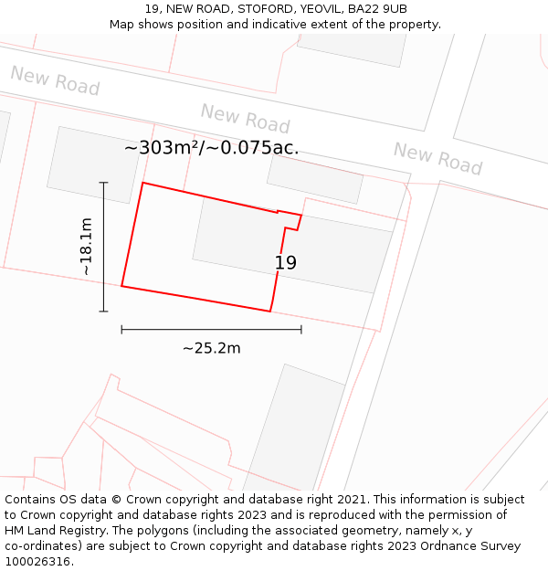 19, NEW ROAD, STOFORD, YEOVIL, BA22 9UB: Plot and title map