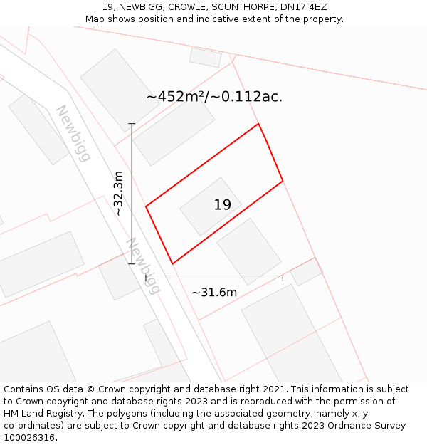 19, NEWBIGG, CROWLE, SCUNTHORPE, DN17 4EZ: Plot and title map