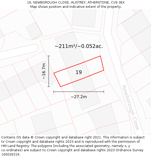 19, NEWBOROUGH CLOSE, AUSTREY, ATHERSTONE, CV9 3EX: Plot and title map
