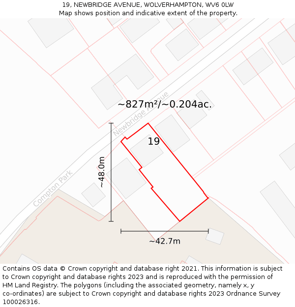 19, NEWBRIDGE AVENUE, WOLVERHAMPTON, WV6 0LW: Plot and title map