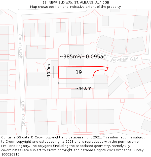 19, NEWFIELD WAY, ST. ALBANS, AL4 0GB: Plot and title map