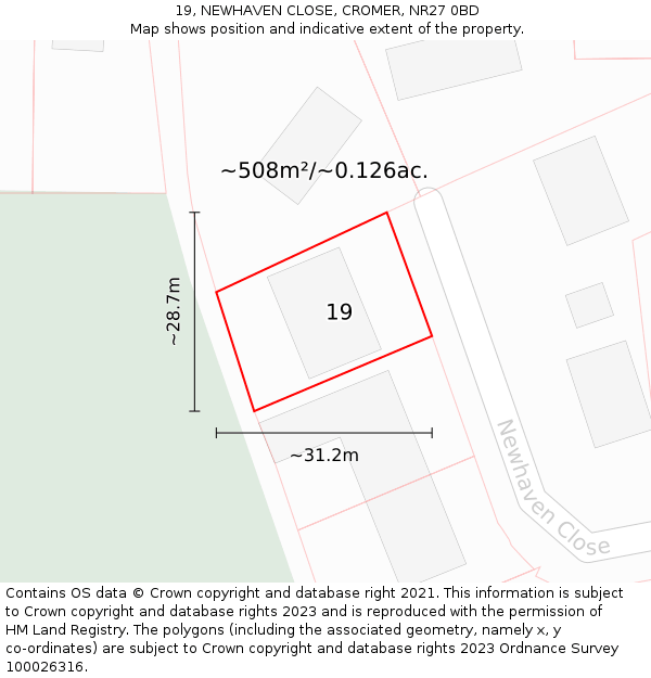 19, NEWHAVEN CLOSE, CROMER, NR27 0BD: Plot and title map