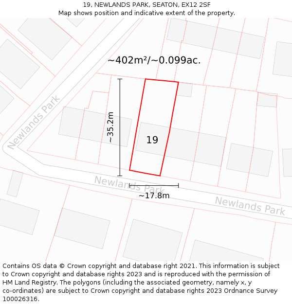 19, NEWLANDS PARK, SEATON, EX12 2SF: Plot and title map