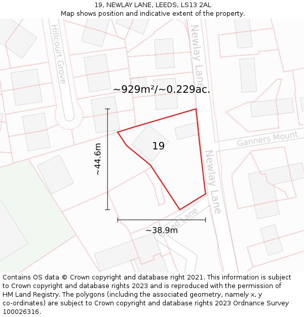 19, NEWLAY LANE, LEEDS, LS13 2AL: Plot and title map