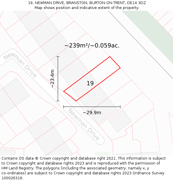 19, NEWMAN DRIVE, BRANSTON, BURTON-ON-TRENT, DE14 3DZ: Plot and title map