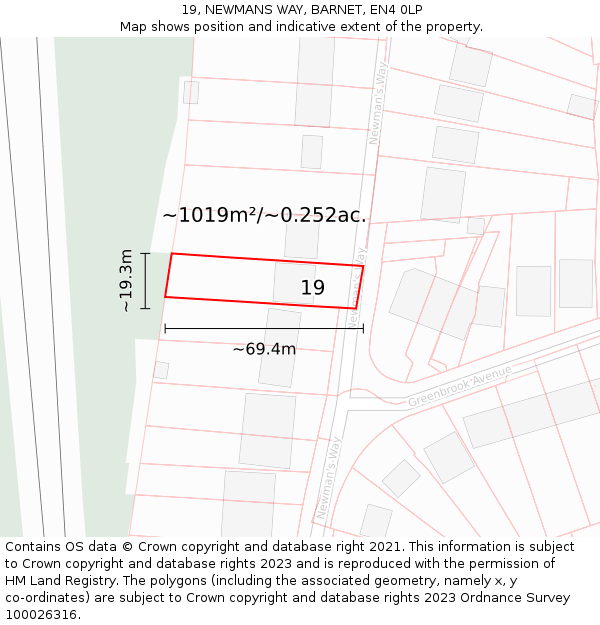 19, NEWMANS WAY, BARNET, EN4 0LP: Plot and title map