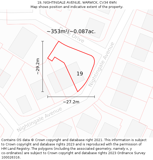19, NIGHTINGALE AVENUE, WARWICK, CV34 6WN: Plot and title map