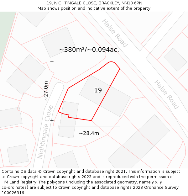 19, NIGHTINGALE CLOSE, BRACKLEY, NN13 6PN: Plot and title map
