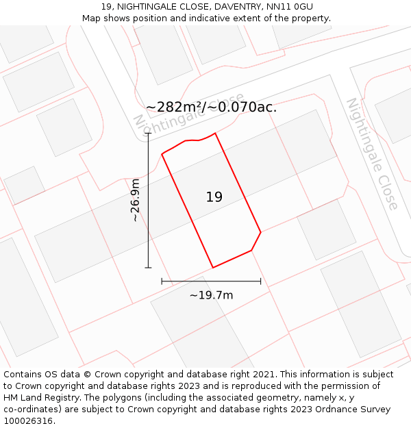19, NIGHTINGALE CLOSE, DAVENTRY, NN11 0GU: Plot and title map