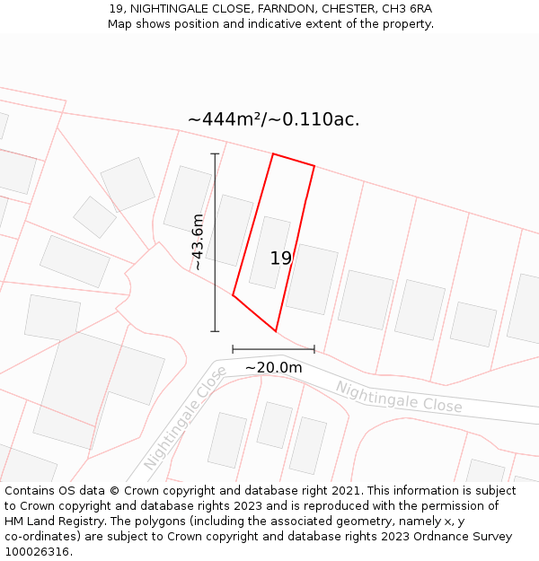 19, NIGHTINGALE CLOSE, FARNDON, CHESTER, CH3 6RA: Plot and title map