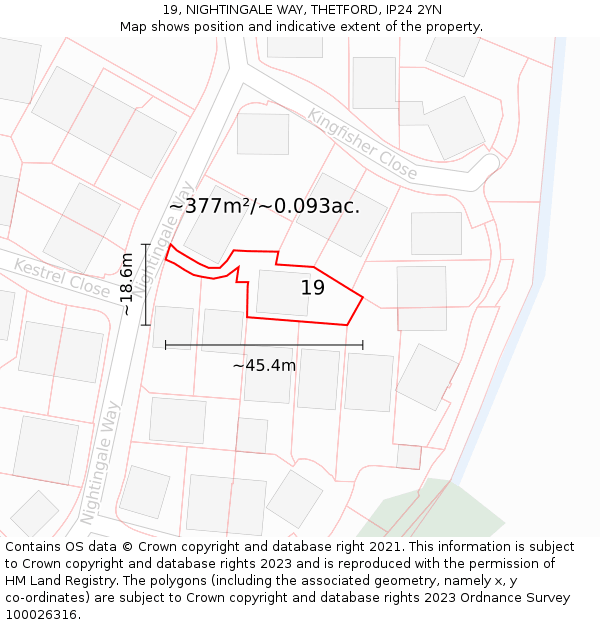 19, NIGHTINGALE WAY, THETFORD, IP24 2YN: Plot and title map