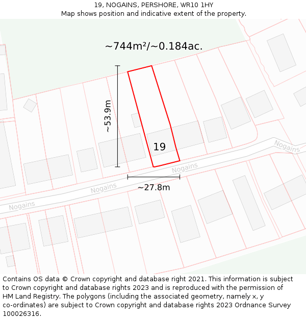 19, NOGAINS, PERSHORE, WR10 1HY: Plot and title map