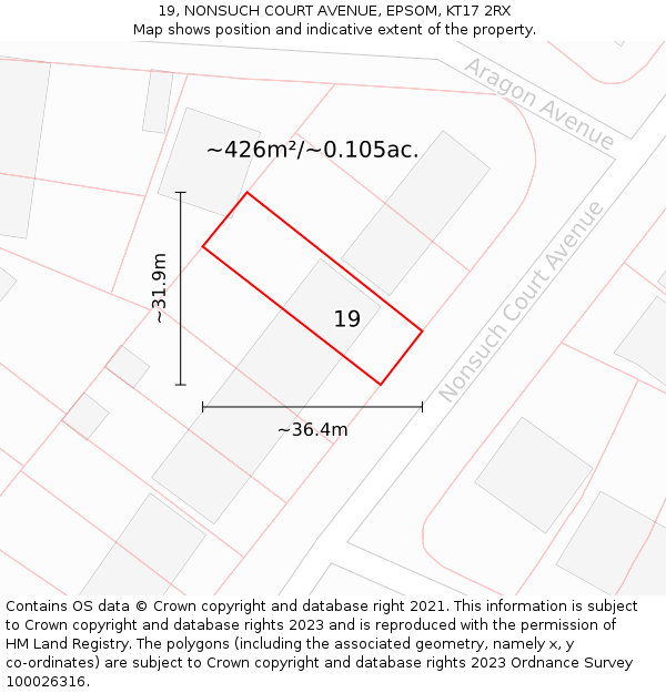 19, NONSUCH COURT AVENUE, EPSOM, KT17 2RX: Plot and title map