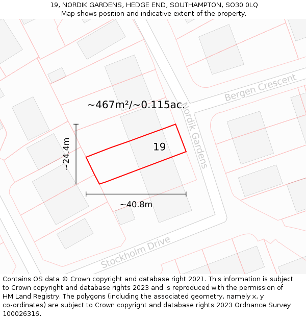 19, NORDIK GARDENS, HEDGE END, SOUTHAMPTON, SO30 0LQ: Plot and title map