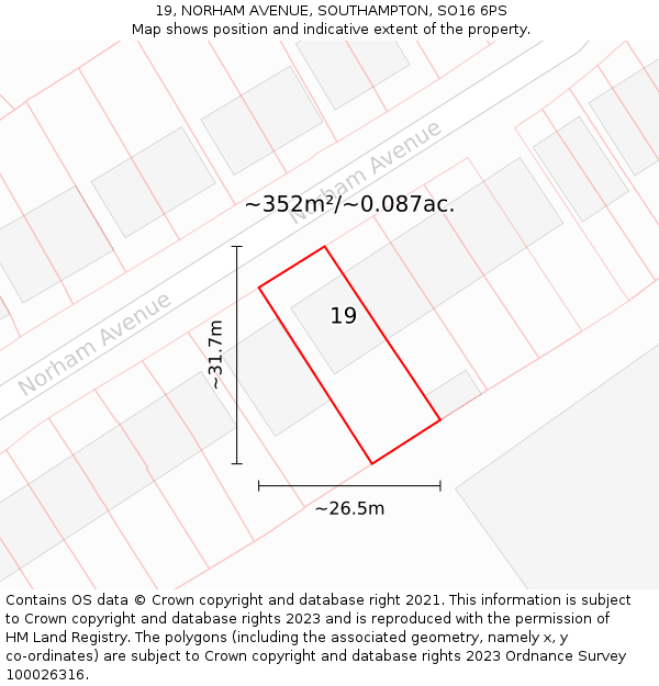 19, NORHAM AVENUE, SOUTHAMPTON, SO16 6PS: Plot and title map