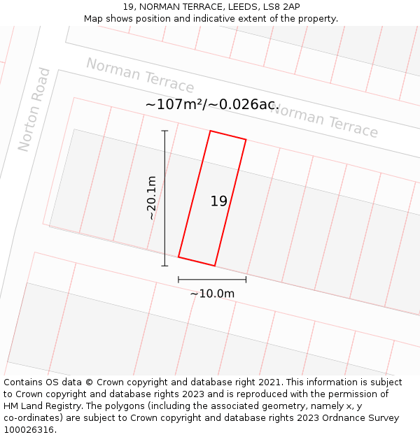19, NORMAN TERRACE, LEEDS, LS8 2AP: Plot and title map