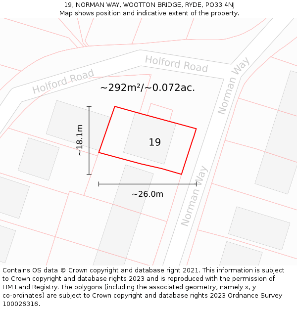 19, NORMAN WAY, WOOTTON BRIDGE, RYDE, PO33 4NJ: Plot and title map