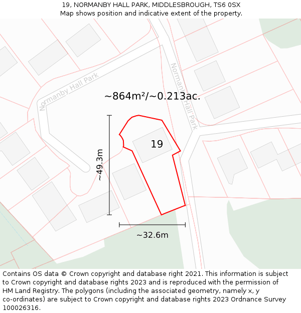 19, NORMANBY HALL PARK, MIDDLESBROUGH, TS6 0SX: Plot and title map