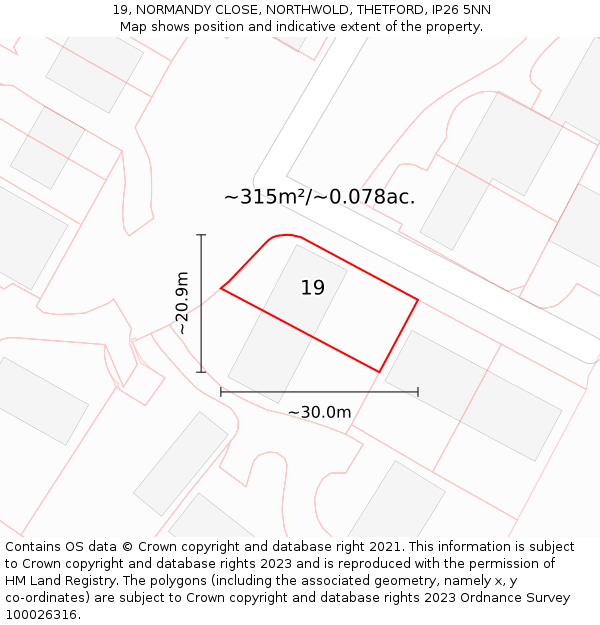 19, NORMANDY CLOSE, NORTHWOLD, THETFORD, IP26 5NN: Plot and title map