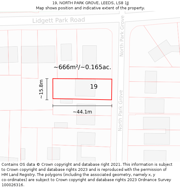 19, NORTH PARK GROVE, LEEDS, LS8 1JJ: Plot and title map