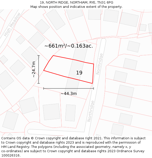 19, NORTH RIDGE, NORTHIAM, RYE, TN31 6PG: Plot and title map