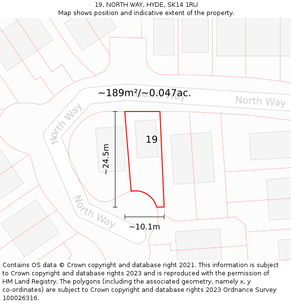 19, NORTH WAY, HYDE, SK14 1RU: Plot and title map