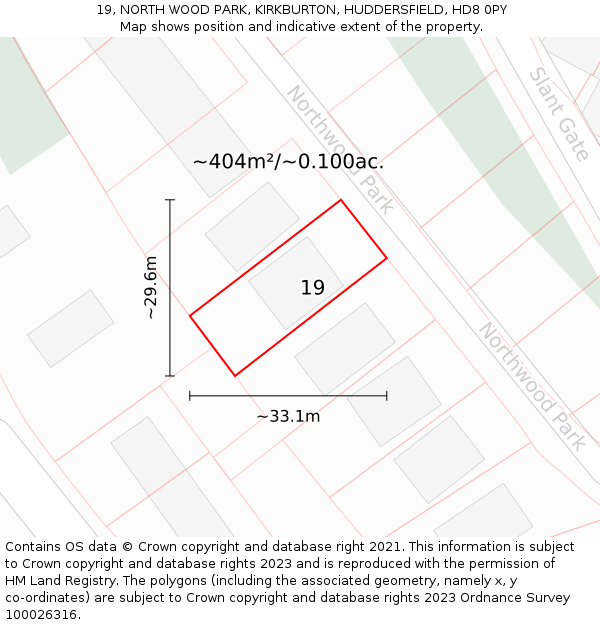 19, NORTH WOOD PARK, KIRKBURTON, HUDDERSFIELD, HD8 0PY: Plot and title map