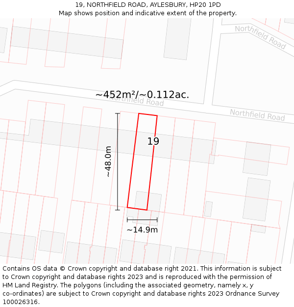 19, NORTHFIELD ROAD, AYLESBURY, HP20 1PD: Plot and title map
