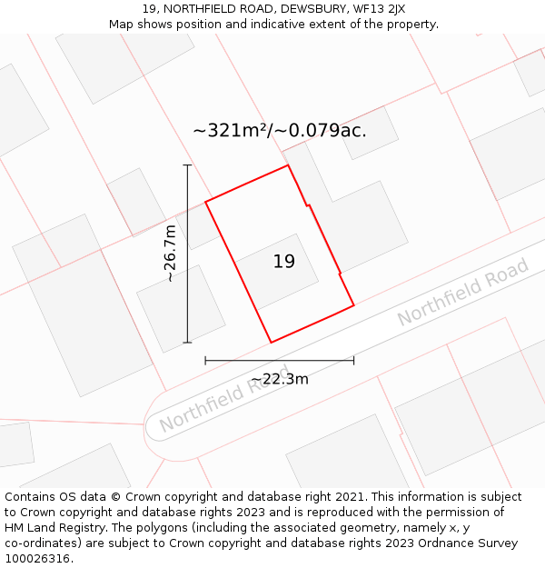 19, NORTHFIELD ROAD, DEWSBURY, WF13 2JX: Plot and title map
