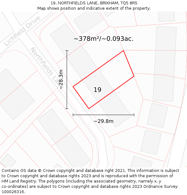 19, NORTHFIELDS LANE, BRIXHAM, TQ5 8RS: Plot and title map
