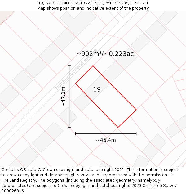 19, NORTHUMBERLAND AVENUE, AYLESBURY, HP21 7HJ: Plot and title map