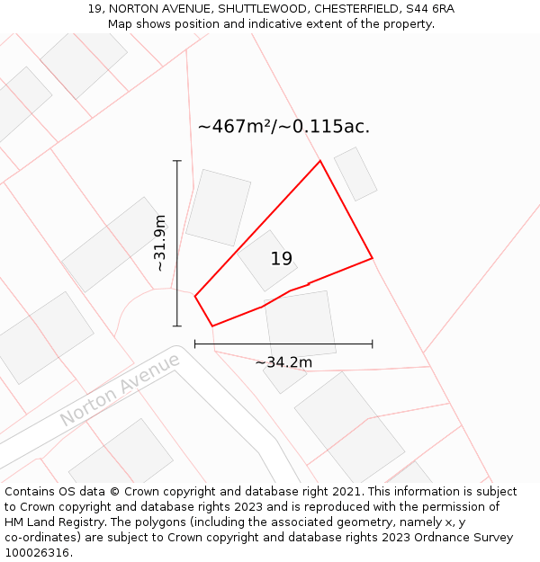19, NORTON AVENUE, SHUTTLEWOOD, CHESTERFIELD, S44 6RA: Plot and title map