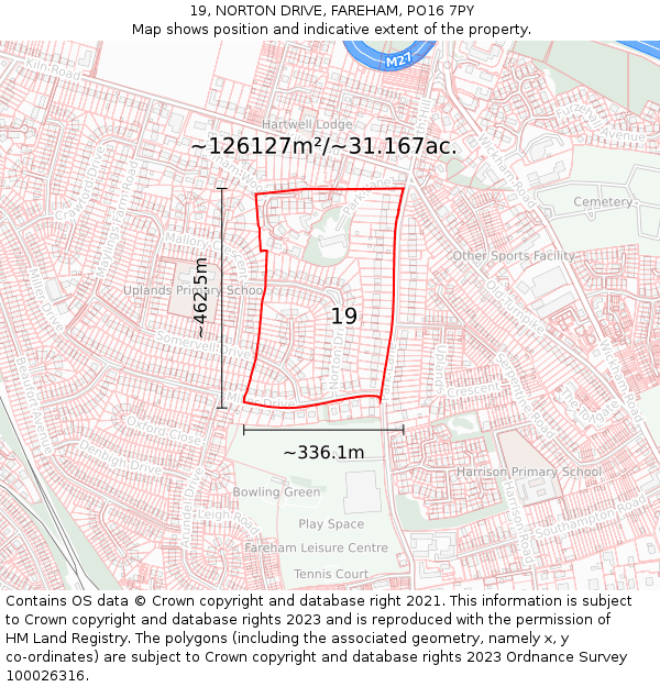 19, NORTON DRIVE, FAREHAM, PO16 7PY: Plot and title map