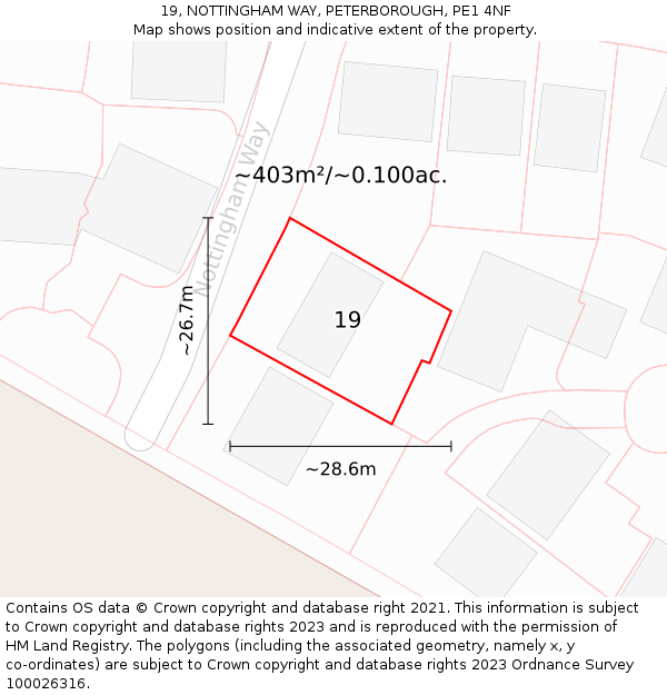 19, NOTTINGHAM WAY, PETERBOROUGH, PE1 4NF: Plot and title map