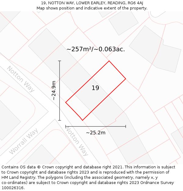 19, NOTTON WAY, LOWER EARLEY, READING, RG6 4AJ: Plot and title map