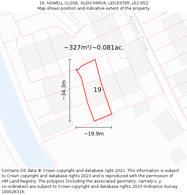 19, NOWELL CLOSE, GLEN PARVA, LEICESTER, LE2 9SZ: Plot and title map