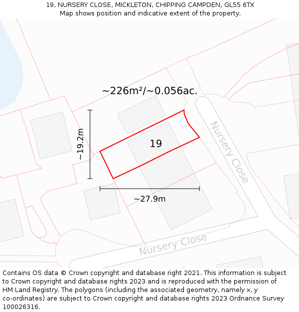 19, NURSERY CLOSE, MICKLETON, CHIPPING CAMPDEN, GL55 6TX: Plot and title map
