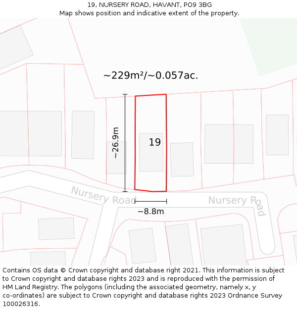 19, NURSERY ROAD, HAVANT, PO9 3BG: Plot and title map