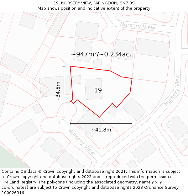 19, NURSERY VIEW, FARINGDON, SN7 8SJ: Plot and title map