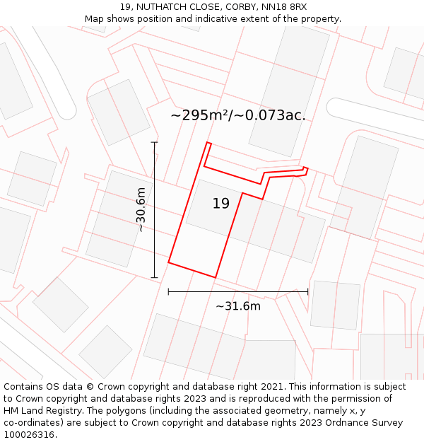19, NUTHATCH CLOSE, CORBY, NN18 8RX: Plot and title map