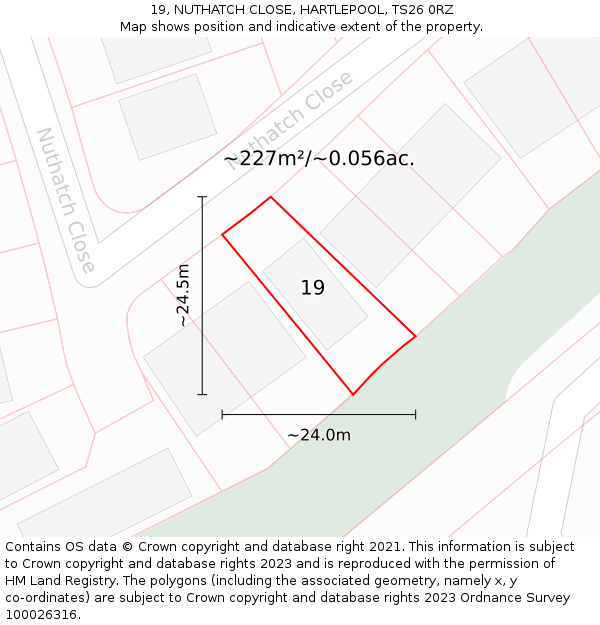 19, NUTHATCH CLOSE, HARTLEPOOL, TS26 0RZ: Plot and title map