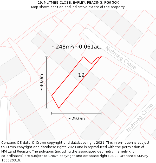 19, NUTMEG CLOSE, EARLEY, READING, RG6 5GX: Plot and title map