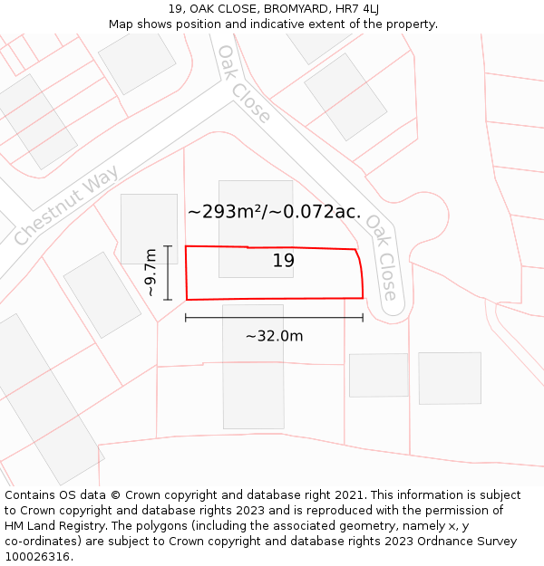 19, OAK CLOSE, BROMYARD, HR7 4LJ: Plot and title map