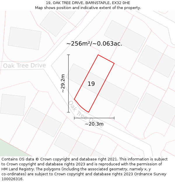 19, OAK TREE DRIVE, BARNSTAPLE, EX32 0HE: Plot and title map