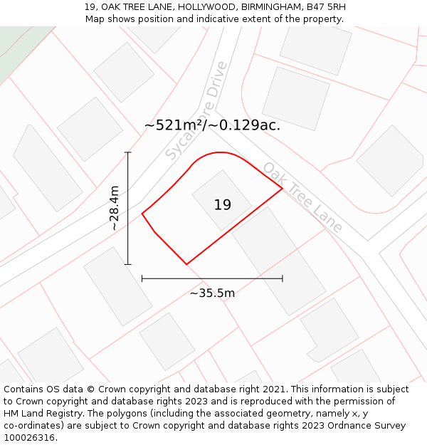 19, OAK TREE LANE, HOLLYWOOD, BIRMINGHAM, B47 5RH: Plot and title map
